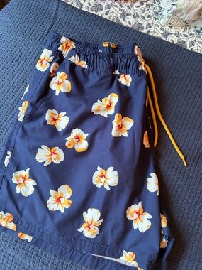 J. Crew Factory Navy Floral Drawstring Swim Trunks